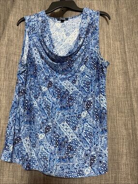 Chaps Blue Printed Cowl Neck Sleeveless Top